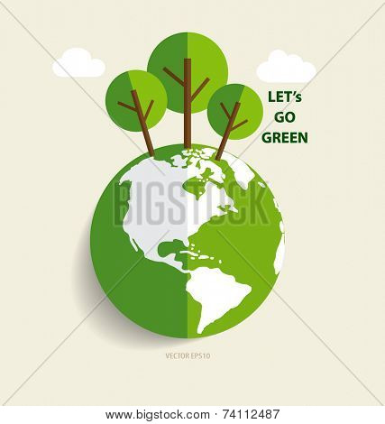 Green Eco Earth, Green earth with trees. Vector Illustration