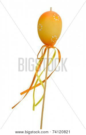Easter egg on stick, isolated on white