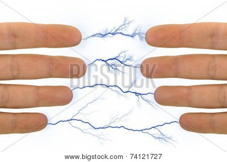 Hands and lightnings, isolated on white background