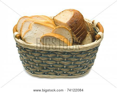 Basket with bread, isolated on white background