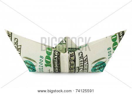 Ship made of money, isolated on white background