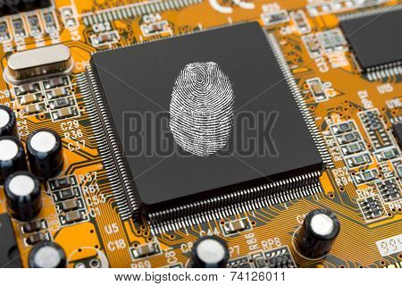 Fingerprint on computer chip, technology security concept background