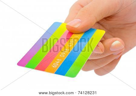 Hand with credit card isolated on white background
