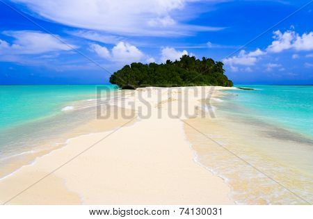 Tropical island in ocean and sand bank