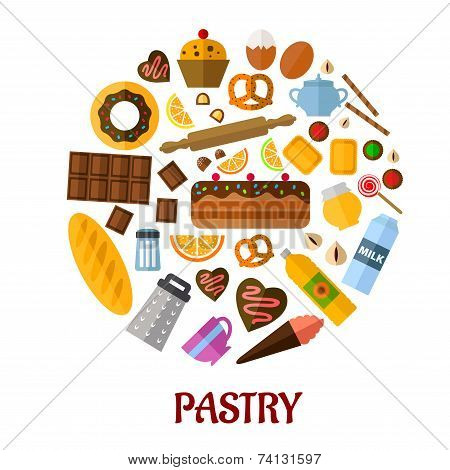 Pastry flat vector icons