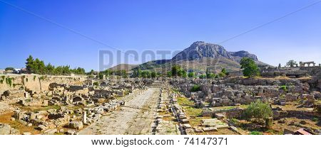 Ruins of town in Corinth, Greece - archaeology background