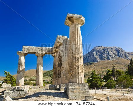 Ruins of temple in Corinth, Greece - archaeology background