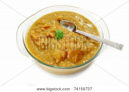 Eating Pea Soup With A Basil Leaf On Top