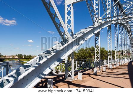 Detail Of Steel Arch Bridge Across River Msta. Novgorod Region, Russia