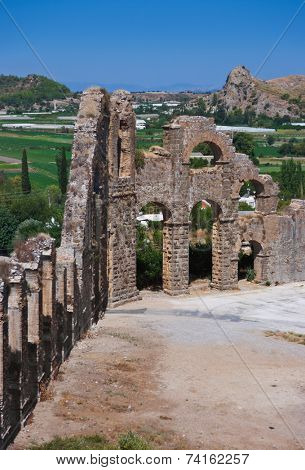 Aqueduct at Aspendos in Antalya Turkey - archaeology background