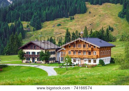 Beautiful Typical Mountain Guests Houses On Austrian Alps