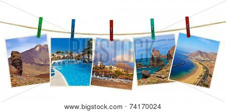 Tenerife island (Canary) photography on clothespins isolated on white background