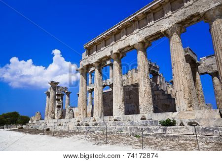 Ruins of temple on island Aegina, Greece - archaeology background