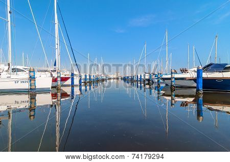 Port Of Cervia With Boats And Yachts On The Quay, Italy.