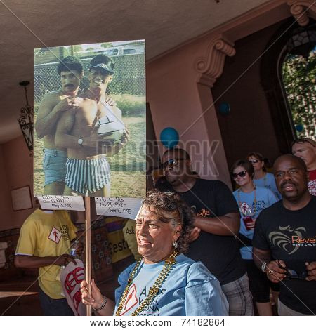 Woman With Memorial Sign At Tucson Aidswalk