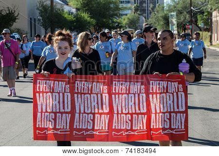 Walkers With Sign At Aidswalk