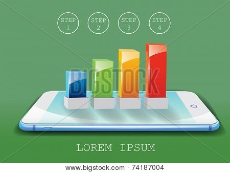 Recent smartphone with chart infographic elements. Vector illustration.