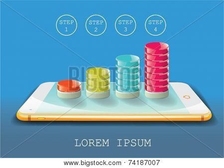 Recent smartphone with chart infographic elements. Vector illustration.