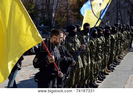 Kiev, Ukraine, October 19, 2014. Friends and relatives accompany the Battalion 