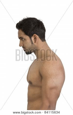Shirtless model posing