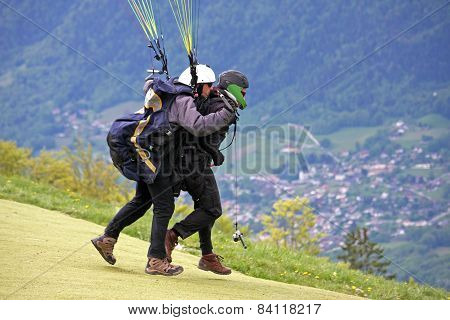 Tandem Paraglider launching