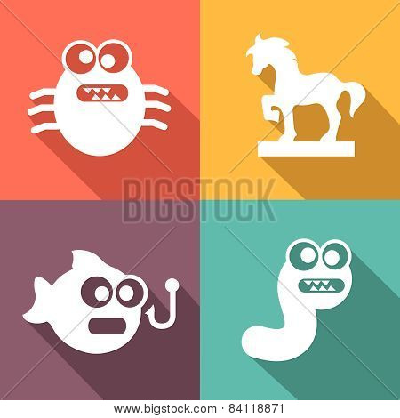 Computer Threats Icons flat style