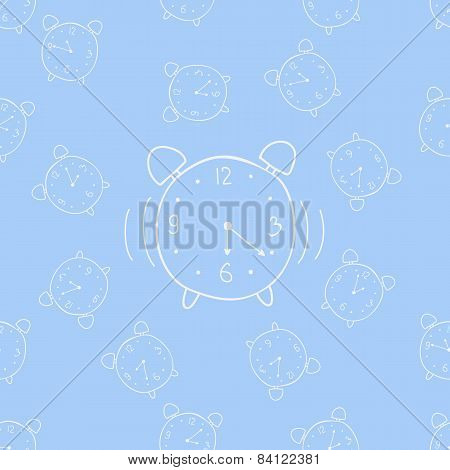 Seamless pattern with the alarm clock