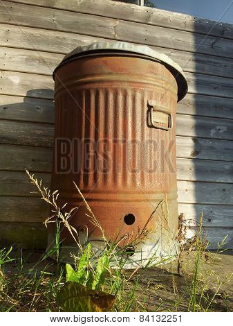 Rusty metal bin