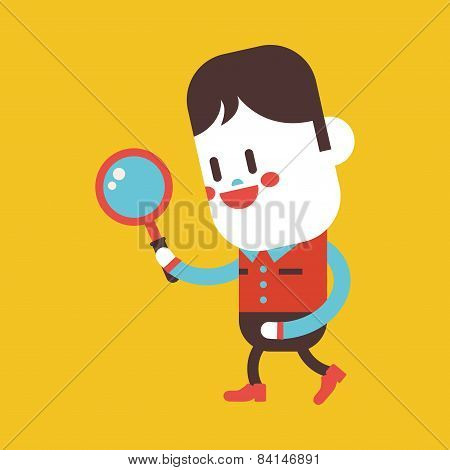Character Illustration Design. Boy Using A Magnifying Glass Cartoon,eps