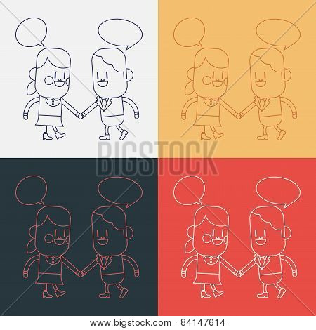 Character Illustration Design. Girl And Boy Talking Cartoon,