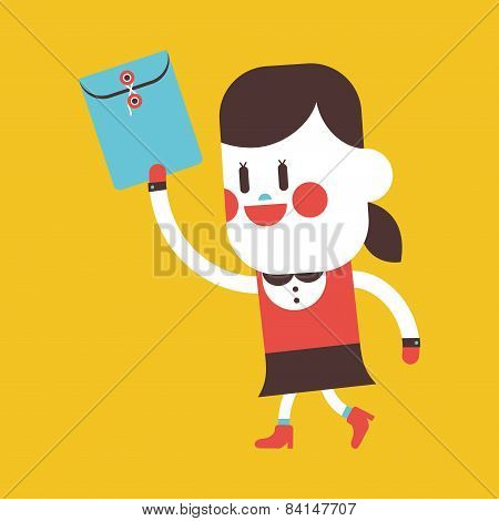 Character Illustration Design. Girl Sending Files Cartoon,