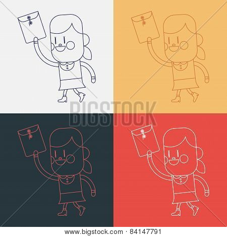 Character Illustration Design. Girl Sending Files Cartoon,