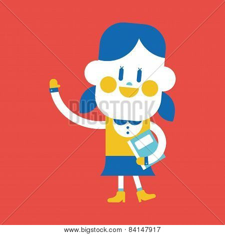 Character Illustration Design. Girl Greeting People Cartoon,
