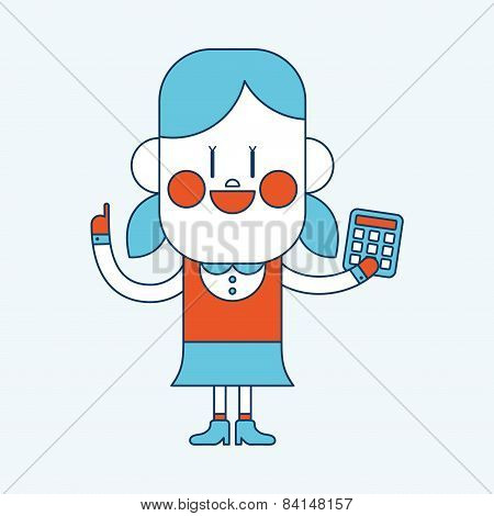 Character Illustration Design. Girl Using Calculator Cartoon,eps