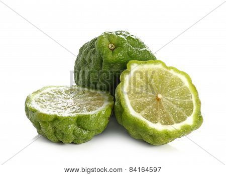 Citrus Hystrix, Bergamot, Kaffir Lime, Leech Lime Isolated On White