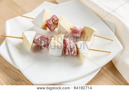 Camembert And Salami  Skewers