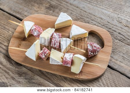 Camembert And Salami  Skewers