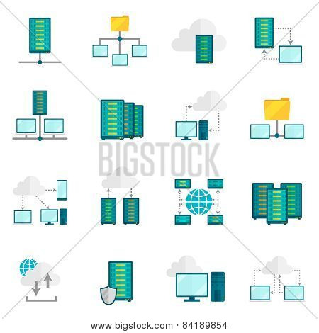 Hosting service flat icons set