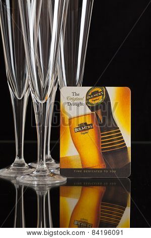 Glasess And Beermat From Bulmers Cider.