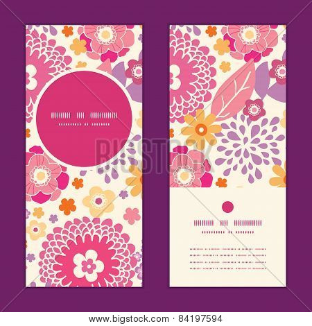 Vector warm summer plants vertical round frame pattern invitation greeting cards set