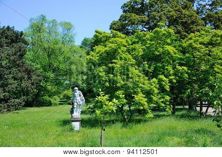 A Sculpture Of A Man In Palmen Garten, Frankfurt Am Main, Hessen, Germany
