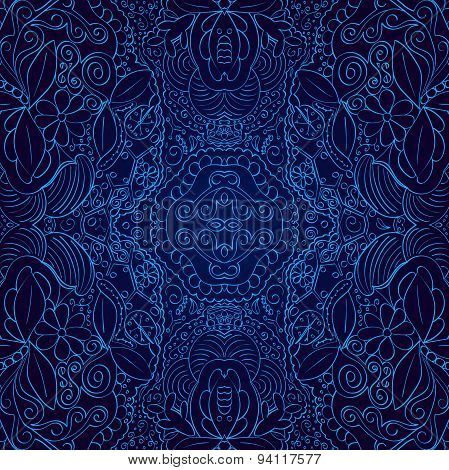 Seamless colored pattern tracery handmade Blue