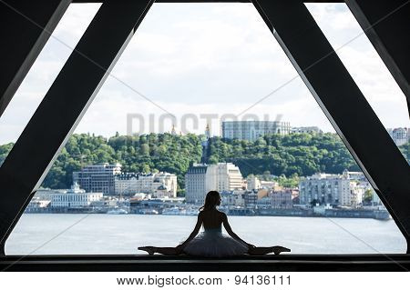 Silhouette of graceful ballerina in white tutu