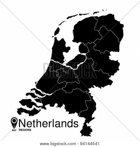 Black abstract map of Netherlands