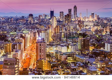 Tokyo, Japan skyline viewed from Bunkyo Ward towards Shibuya Ward.