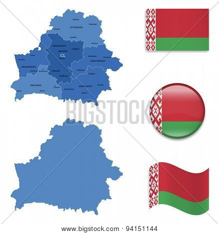 High Detailed Map of Belarus With Flag Icons