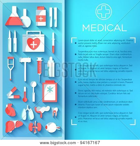 Flat Medicine Equipment Set Icon Concept On Blurred Background.