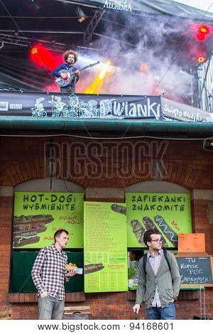 KRAKOW, POLAND - JUN 20, 2015: Unidentified participants start celebrating the Kupala Night (Polish: Noc Kupaly). Celebration relates to the summer solstice and includes a number of Slavic rituals.