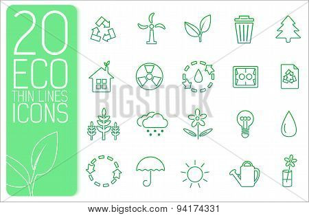 Thin Line Eco Neture Set Icons Concept. Vector Illustration Desi