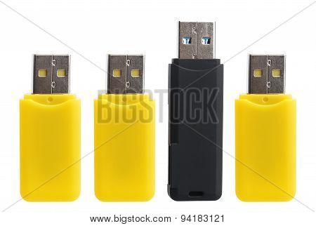 Yellow and black USB flash drives